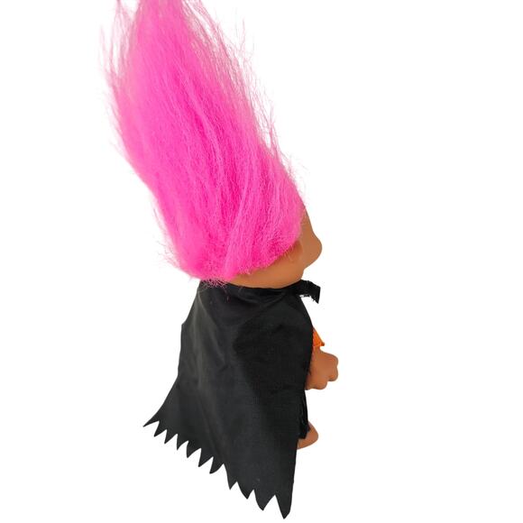 Troll Doll 6" Pink Hair Halloween Outfit Orange Shirt Black Cape 1991 TNT - Picture 10 of 14